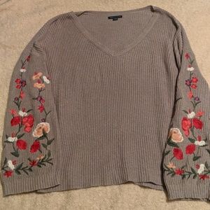 Embroidered bell sleeve sweater